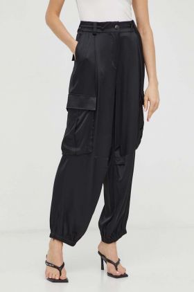 Herskind pantaloni femei, culoarea negru, fason cargo, high waist