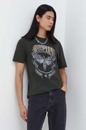 The Kooples tricou din bumbac barbati, culoarea verde, cu imprimeu