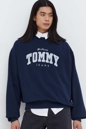 Tommy Jeans hanorac de bumbac bărbați, culoarea bleumarin, cu imprimeu DM0DM18386