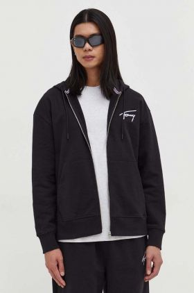 Tommy Jeans hanorac de bumbac bărbați, culoarea negru, cu glugă, uni DM0DM18402