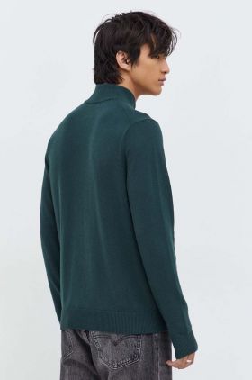 Abercrombie & Fitch pulover din amestec de lana barbati, culoarea verde, light, cu turtleneck