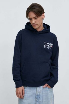 Tommy Jeans bluză bărbați, culoarea bleumarin, cu glugă, imprimeu DM0DM18860