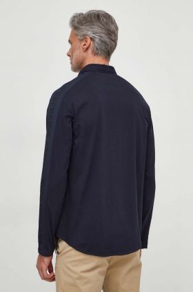Armani Exchange camasa din bumbac barbati, culoarea albastru marin, cu guler clasic, relaxed