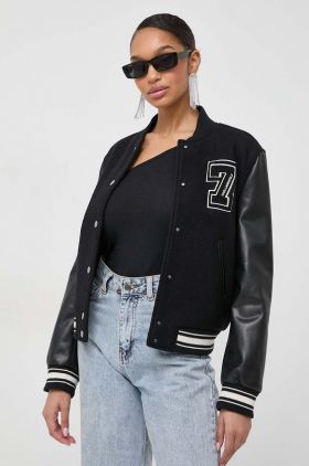 Karl Lagerfeld jacheta bomber din amestec de lana culoarea negru, de tranzitie