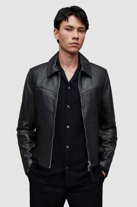 AllSaints geaca de piele Tune barbati, culoarea negru, de tranzitie