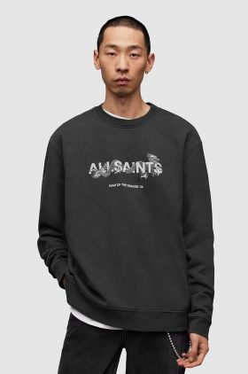 AllSaints hanorac de bumbac Chiao barbati, culoarea negru, cu glugă, cu imprimeu