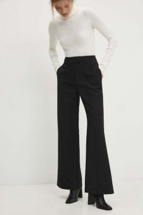 Answear Lab pantaloni femei, culoarea negru, evazati, high waist