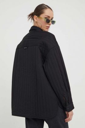 Tommy Jeans geacă cu aspect de cămașă culoarea negru, de tranziție, oversize DW0DW17522