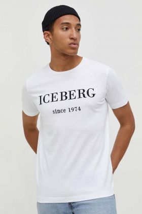 Iceberg tricou din bumbac barbati, culoarea alb, cu imprimeu