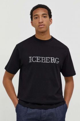 Iceberg tricou din bumbac barbati, culoarea negru, cu imprimeu