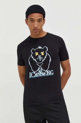 Iceberg tricou din bumbac barbati, culoarea negru, cu imprimeu