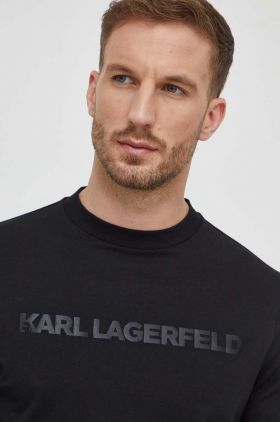 Karl Lagerfeld longsleeve din bumbac culoarea negru, cu imprimeu