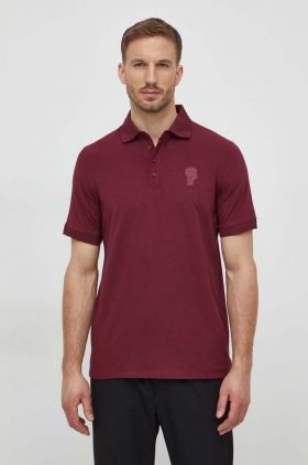 Karl Lagerfeld tricou polo barbati, culoarea bordo, cu imprimeu