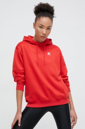 adidas Originals bluză femei, culoarea roșu, cu glugă, cu imprimeu IP0585