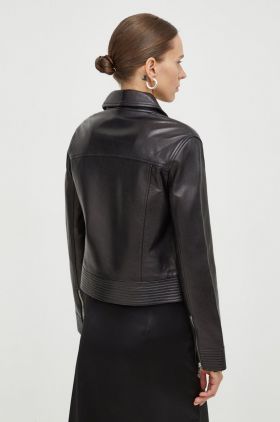 The Kooples geaca de piele femei, culoarea negru, de tranzitie