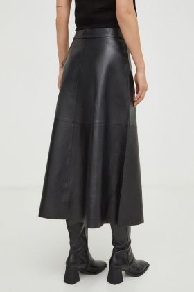 Day Birger et Mikkelsen fusta de piele culoarea negru, midi, evazati
