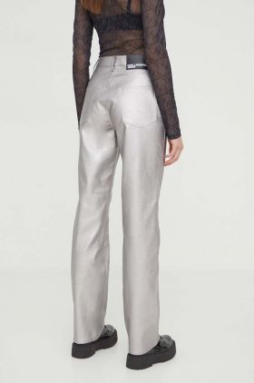 Karl Lagerfeld Jeans pantaloni femei, culoarea argintiu, drept, high waist