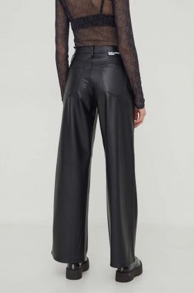 Karl Lagerfeld Jeans pantaloni femei, culoarea negru, lat, medium waist