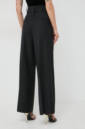 Ivy Oak pantaloni din lână culoarea negru, lat, high waist IO115169