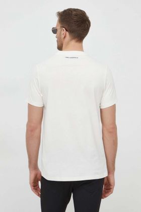 Karl Lagerfeld tricou din bumbac barbati, culoarea bej, cu imprimeu