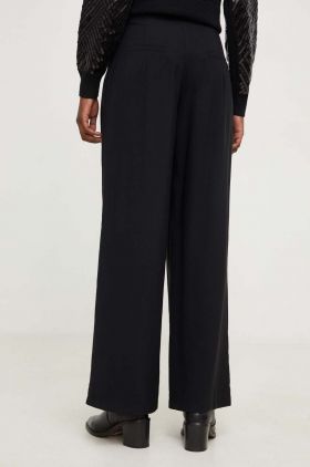 Answear Lab pantaloni de damă, culoarea negru, high waist larg