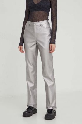 Karl Lagerfeld Jeans pantaloni femei, culoarea argintiu, drept, high waist