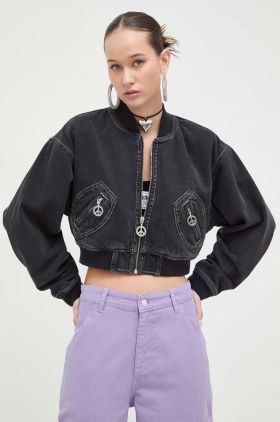 Moschino Jeans geaca bomber femei, culoarea gri, de tranzitie