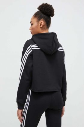 adidas bluză femei, culoarea negru, cu glugă, cu imprimeu  IP1533