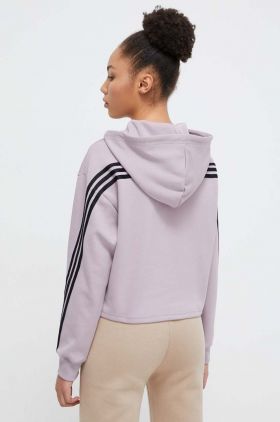 adidas bluză femei, culoarea violet, cu glugă, cu imprimeu  IS3886