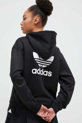 adidas Originals bluză femei, culoarea negru, cu glugă, uni IU2421