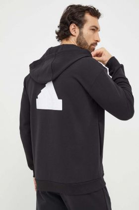 adidas bluză bărbați, culoarea negru, cu glugă, cu imprimeu IN3305