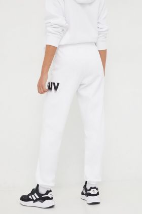 Dkny pantaloni de trening culoarea alb, cu imprimeu