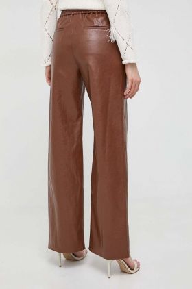 Weekend Max Mara pantaloni femei, culoarea maro, drept, high waist 2415130000000