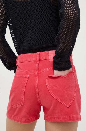 Moschino Jeans pantaloni scurti jeans femei, culoarea rosu, neted, high waist