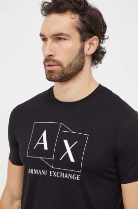 Armani Exchange tricou din bumbac barbati, culoarea negru, cu imprimeu