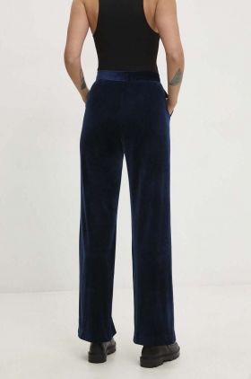 Answear Lab pantaloni de catifea culoarea albastru marin, lat, high waist