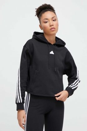 adidas bluză femei, culoarea negru, cu glugă, cu imprimeu  IP1533