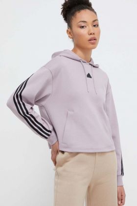 adidas bluză femei, culoarea violet, cu glugă, cu imprimeu  IS3886