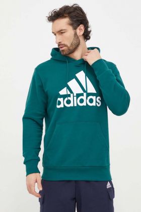 adidas hanorac de bumbac bărbați, culoarea verde, cu glugă, cu imprimeu IS1354