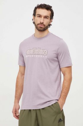 adidas tricou din bumbac bărbați, culoarea violet, cu imprimeu IM8315