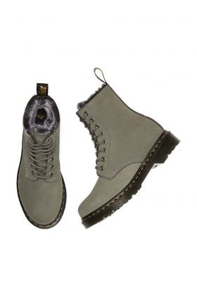 Dr. Martens bocanci de piele 1460 Serena femei, culoarea gri, cu toc plat, izolat, DM30953059