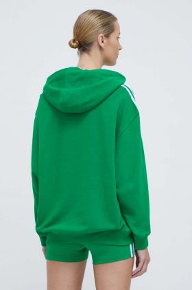 adidas Originals bluză 3-Stripes Hoodie OS femei, culoarea verde, cu glugă, cu imprimeu, IN8398