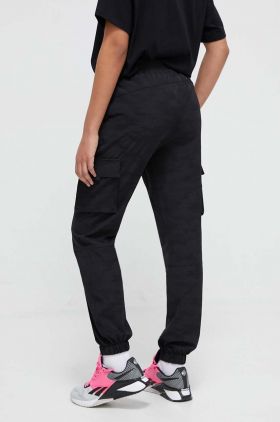 Dkny pantaloni femei, culoarea negru, high waist