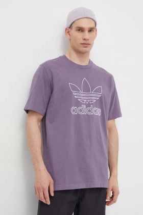 adidas Originals tricou din bumbac Trefoil Tee bărbați, culoarea violet, cu imprimeu, IR7992