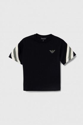 Emporio Armani tricou de bumbac pentru copii culoarea albastru marin, cu imprimeu