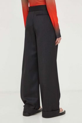 Won Hundred pantaloni din lână culoarea negru, lat, high waist 2695-14221