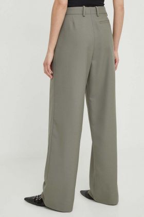 Won Hundred pantaloni femei, culoarea verde, lat, high waist 2699-14199