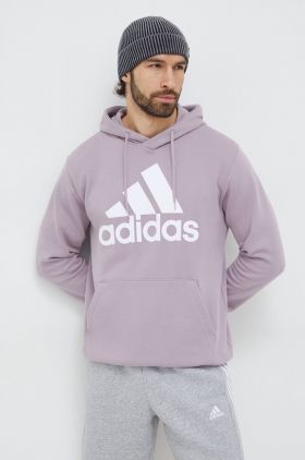 adidas hanorac de bumbac bărbați, culoarea violet, cu glugă, cu imprimeu IS1353