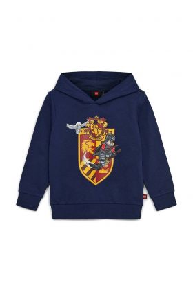 Lego hanorac de bumbac pentru copii culoarea albastru marin, cu glugă, cu imprimeu