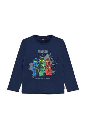 Lego longsleeve din bumbac pentru copii culoarea albastru marin, cu imprimeu